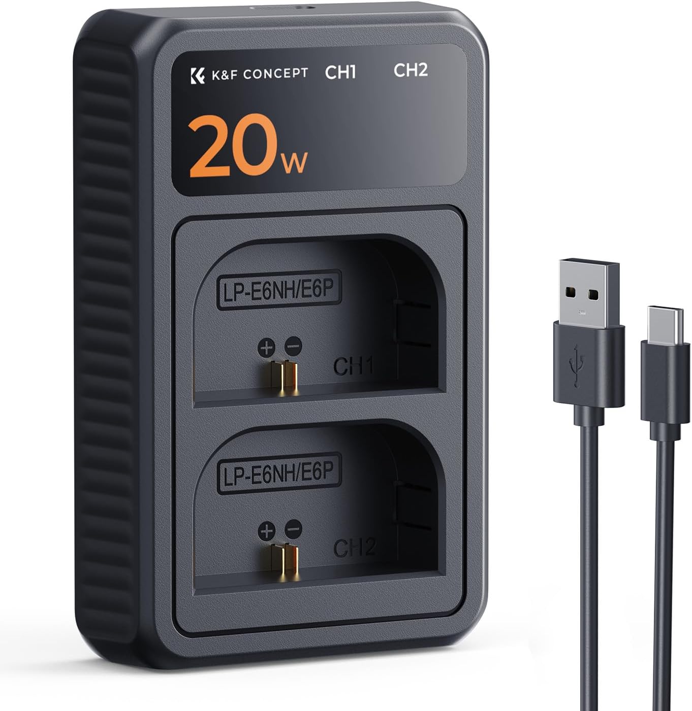 K&F CONCEPT NP-FW50 Camera Battery LCD Display Dual-Slot Fast-Charging Charger