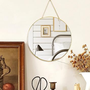 YCHMIR 11.8-inch Small Round Wall Mirror, Gold Bathroom Mirror