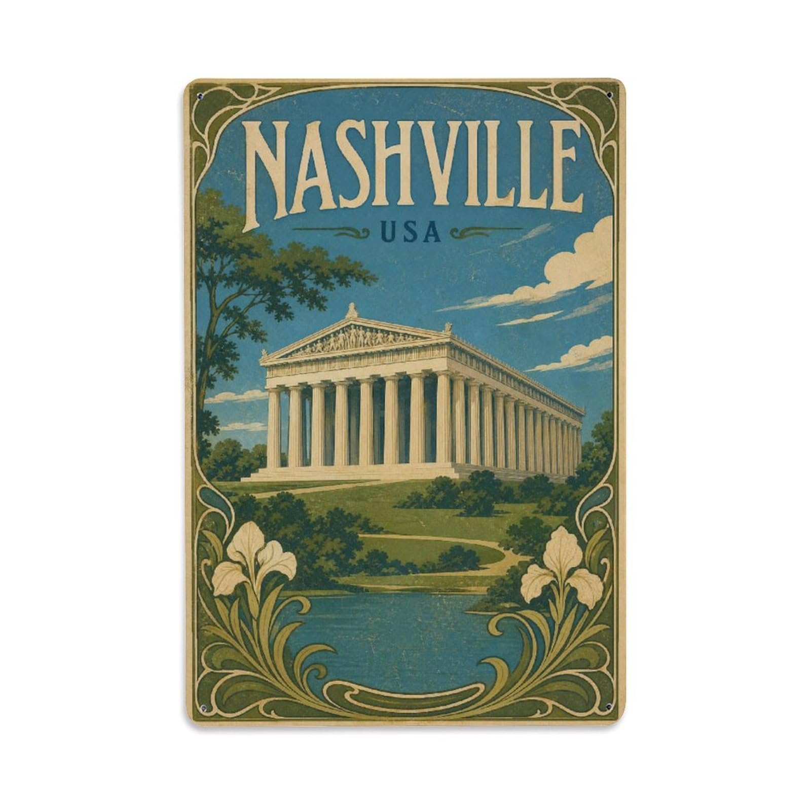 Vintage Travel USA Nashville Metal Tin Sign