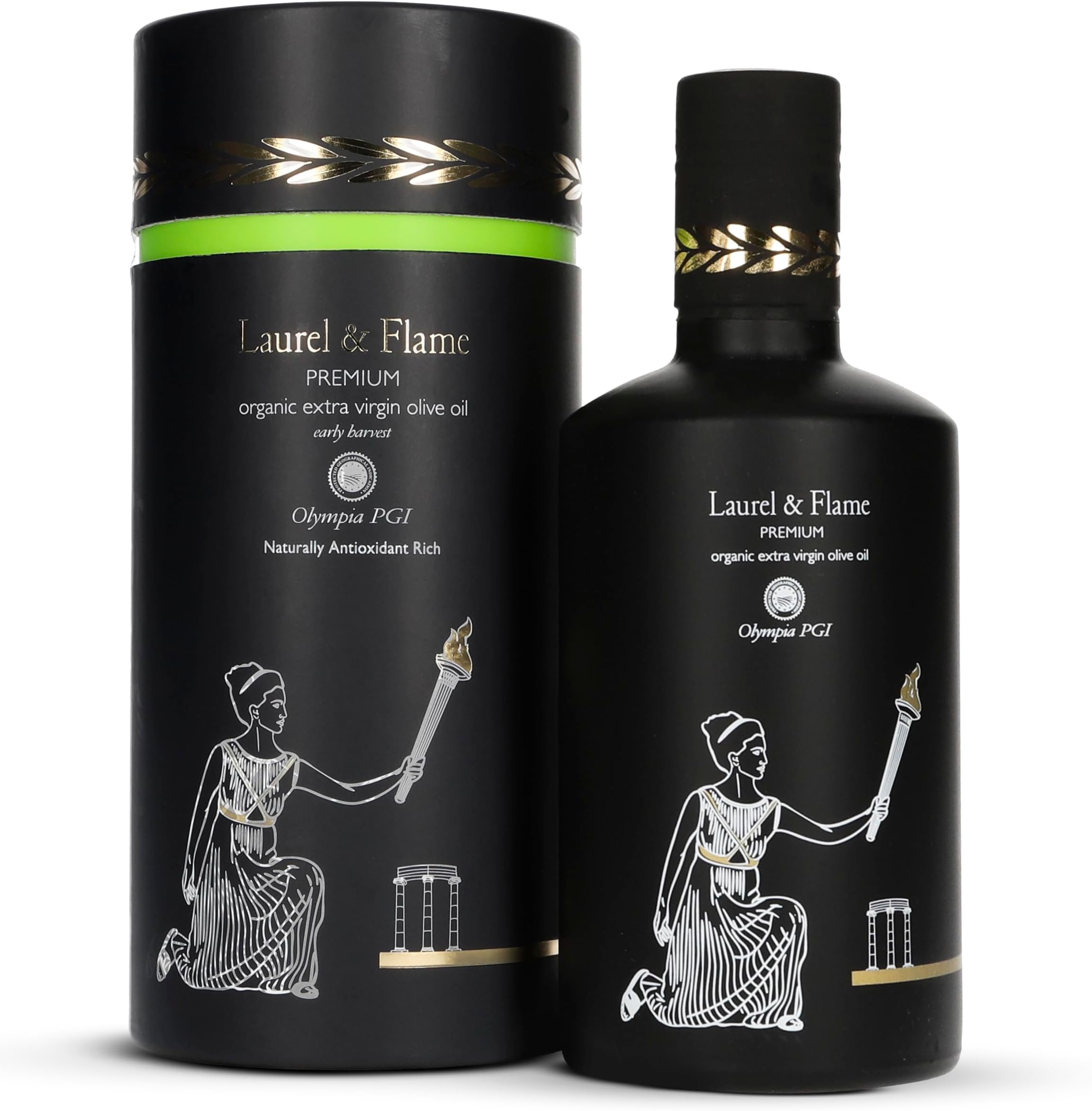 World's Best Gold Award - Laurel & Flame Olympia PGI Premium Olive Oil Extra Virgin - Polyphenol Rich (1029 mg/kg) - USDA Organic - Multiple Award Winning – 85X Hydroxytyrosols - Early Harvest - Cold Pressed (500 ml/16.9 fl oz)