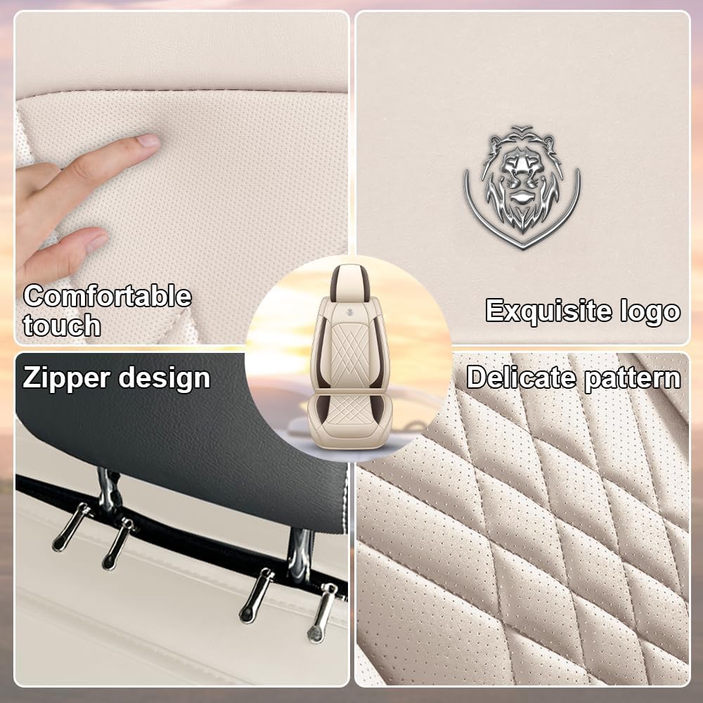 Car Seat Covers Compatible with Subaru Outback 2000-2026, 360°Full Wrapped Airbag Compatible Storage Pocket Zipper Design Wear Resistant Easy to Clean(Beige Brown, 2 Pcs Front)