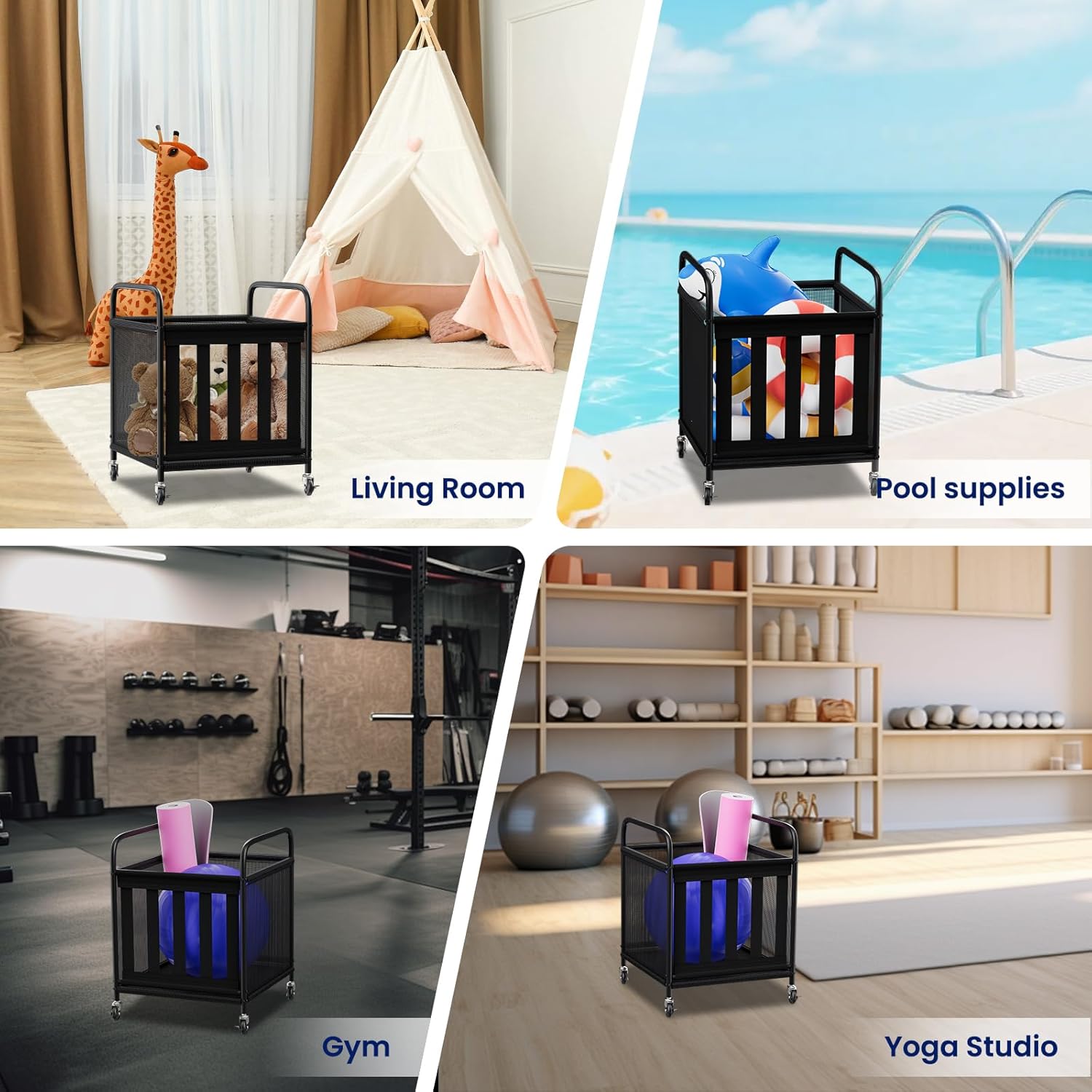 Ball Storage Cart, Sports Equipment Organizer with Wheels, Storing Volleyball, Basketball, Soccer, Baseball and Toy, Lockable Rolling Sports Ball Storage for Garage, Playgroup and Gym - Image 6