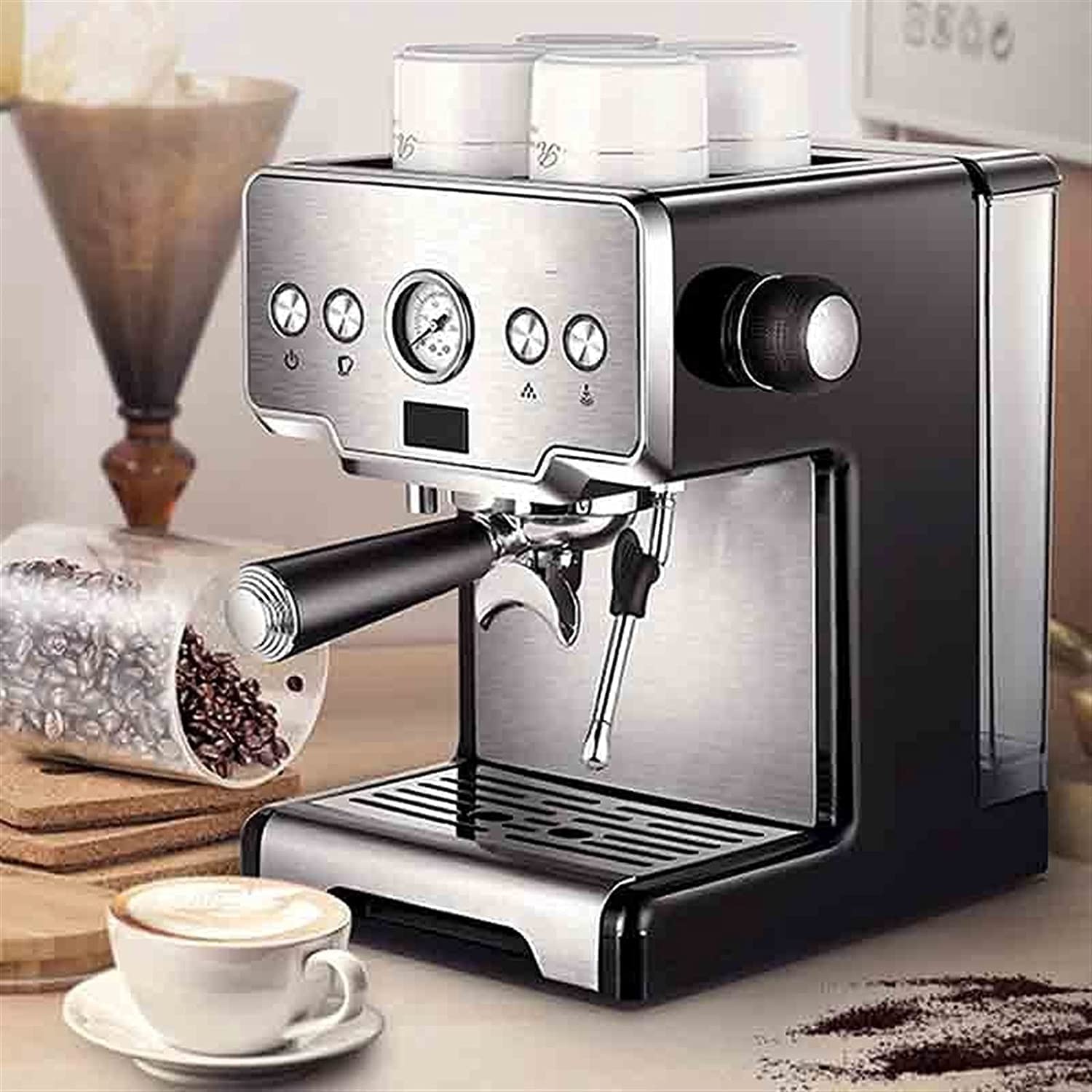 Cafetera Espresso de 15 Bares, cafetera con vaporizador Leche y Capuchino, depósito Agua 1, 7 l, para Baristas domésticos, 1450 W.