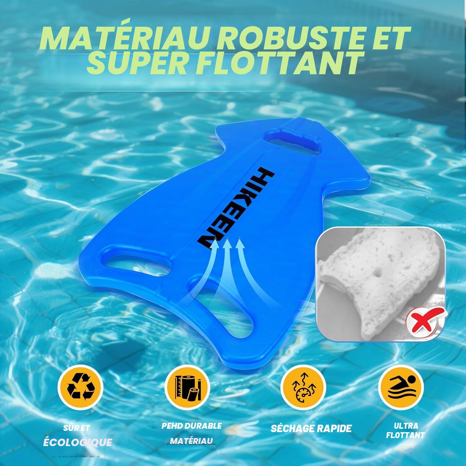 Hikeen Lot de 2 Planche de Natation Grande Taille Multi-Prises: Accessoires Piscine Planche Piscine Haute Flottabilité pour Adultes, Planche Flotteur en HDPE, Natation Accessoires à nage Eau Libre