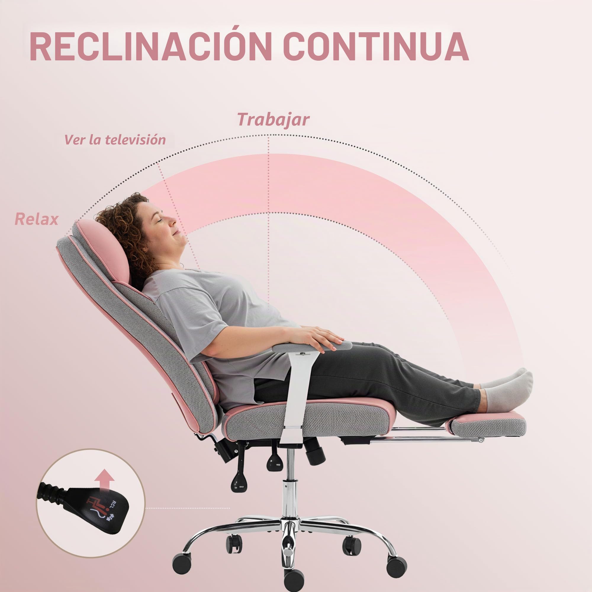 HOMCOM Silla de Oficina ergonómica con reposapiés, PU, 150 kg Rosa
