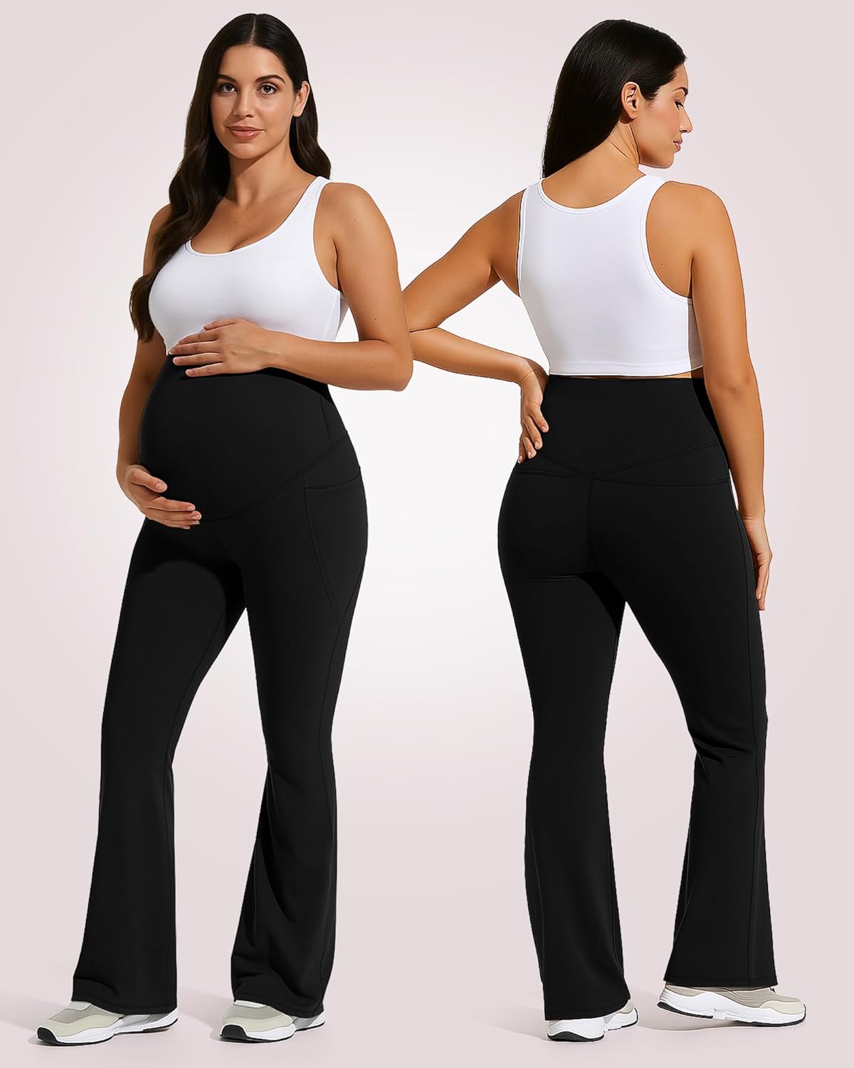 Coume 3 Pack Maternity Flare Leggings Dressy Pregnancy Maternity Pants over the Belly Work Pregnant Sweatpants with Pockets