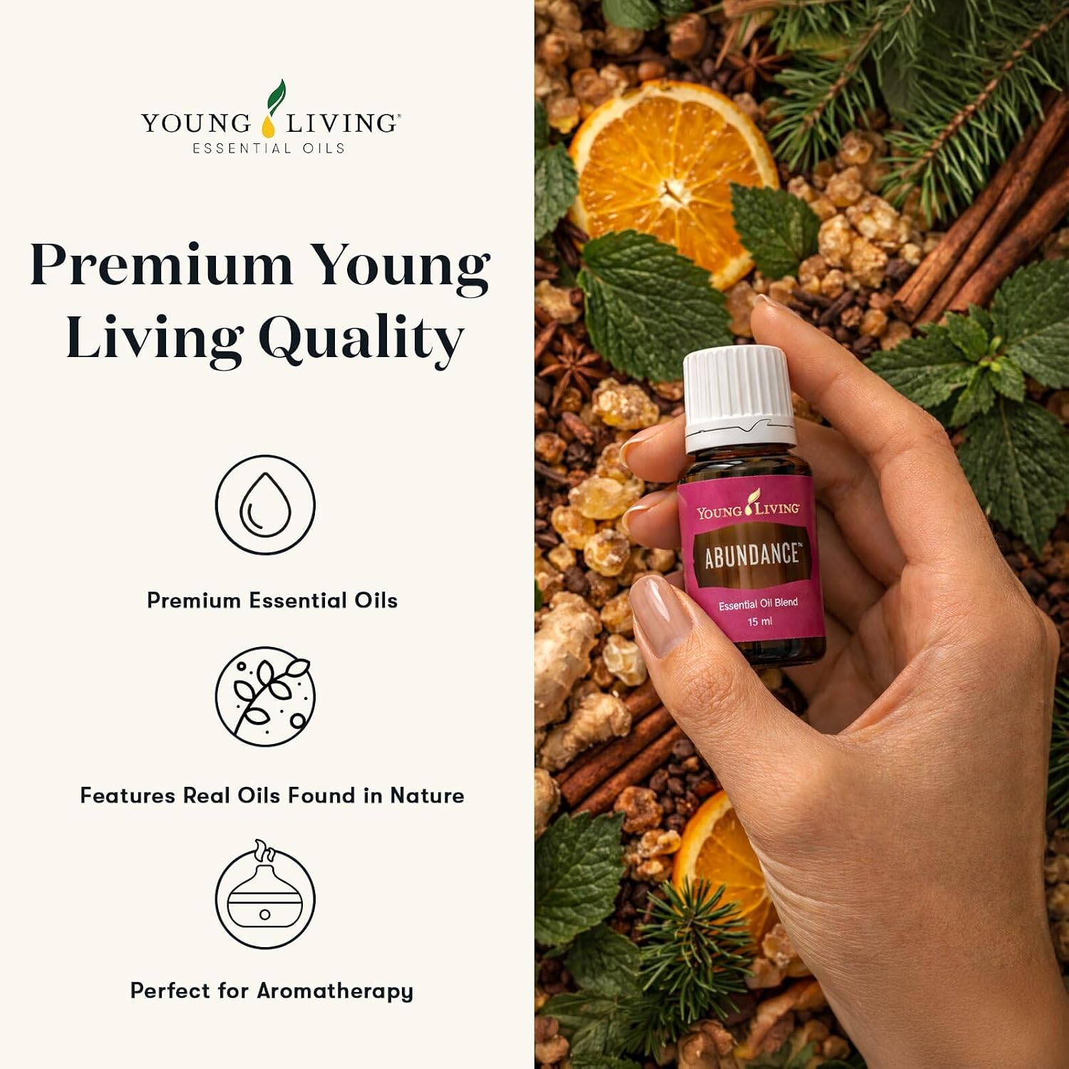 Young Living Abundance Essential Oil Blend | 15 ml | Uplifting Citrus & Earthy Aroma | Essential Oil Blend for Diffuser & Topical Use | Orange, Frankincense & Patchouli Oils