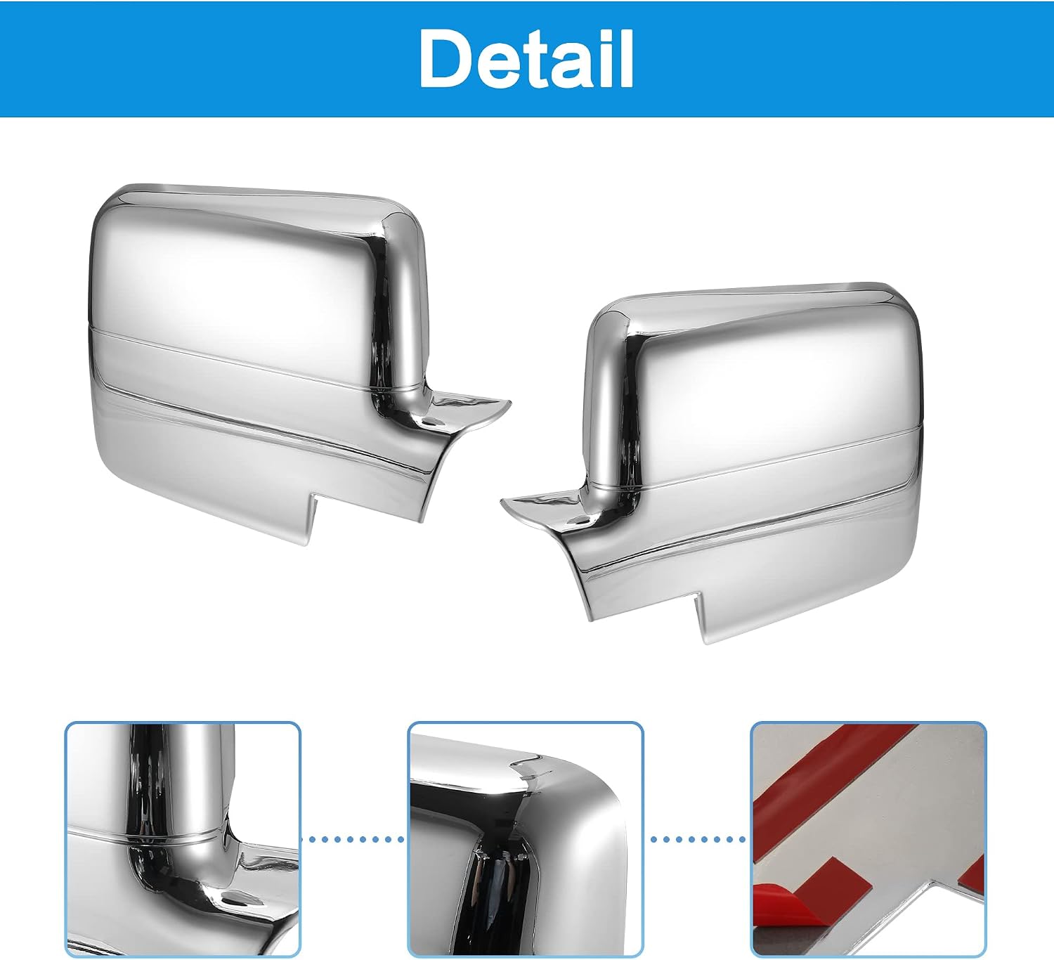 TOP-VIGOR Full Mirror Covers Overlay Compatible with Ford F150 2004 2005 2006 2007 2008, Lincoln Mark LT 2006 2007 2008, 2pcs Chrome Plated Mirror Caps Replacement for Left & Right Side