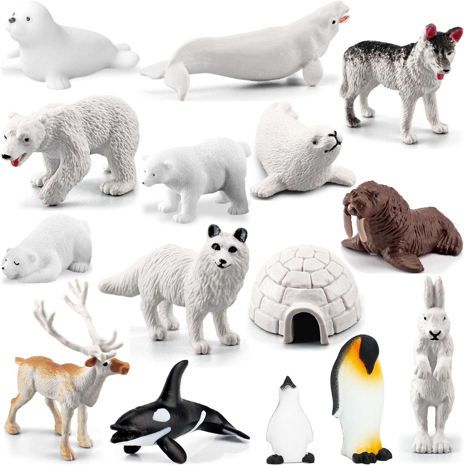 ONEST 15 Pieces Mini Arctic Animals Figurines Set Polar Animal Toys Plastic Arctic Tundra Deer Toy Animal Small White Bear Polar Fox for Kids Birthday Gift