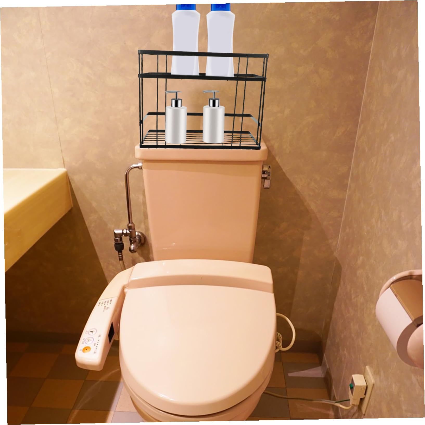 Estantería Doble para Baño sin Taladrar Organizador Multiusos sobre Inodoro Estructura Resistente y Antioxidante Ahorro de Espacio para Artículos y Toallas