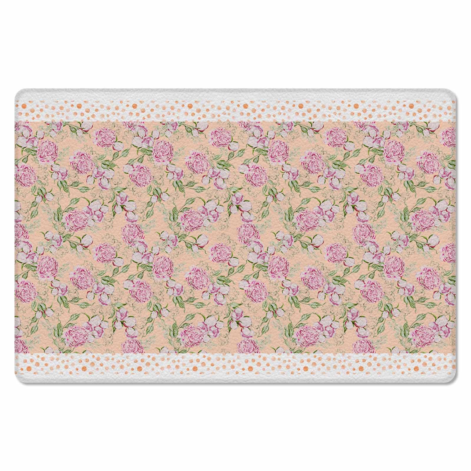 Pink Floral Antifatigue Kitchen Bath Door Mat Cushioned Runner Rug,Washable Welcome Floor Sink Mat,Waterproof & Non-Slip Standing Doormat for Kitchen,Orange Boho Dots Botanical Bohemian Flower 18