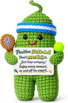 Pickleball Gifts for Women Men - Birthday White Elephant Gifts | Funny Crochet Pickle Ball Accessories Gift, Inspirational Positive Stress Relief for Adults Friend Coworker Boss Christmas