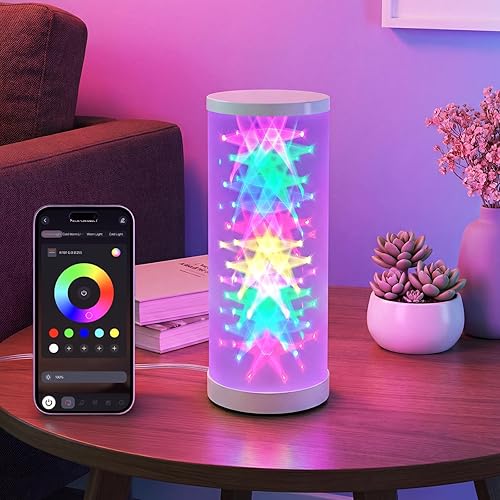 WORLD WIN Prism Glow - Lámpara de mesa RGB – Luz nocturna inteligente que cambia de color para dormitorio, sala de estar y configuración de juegos,