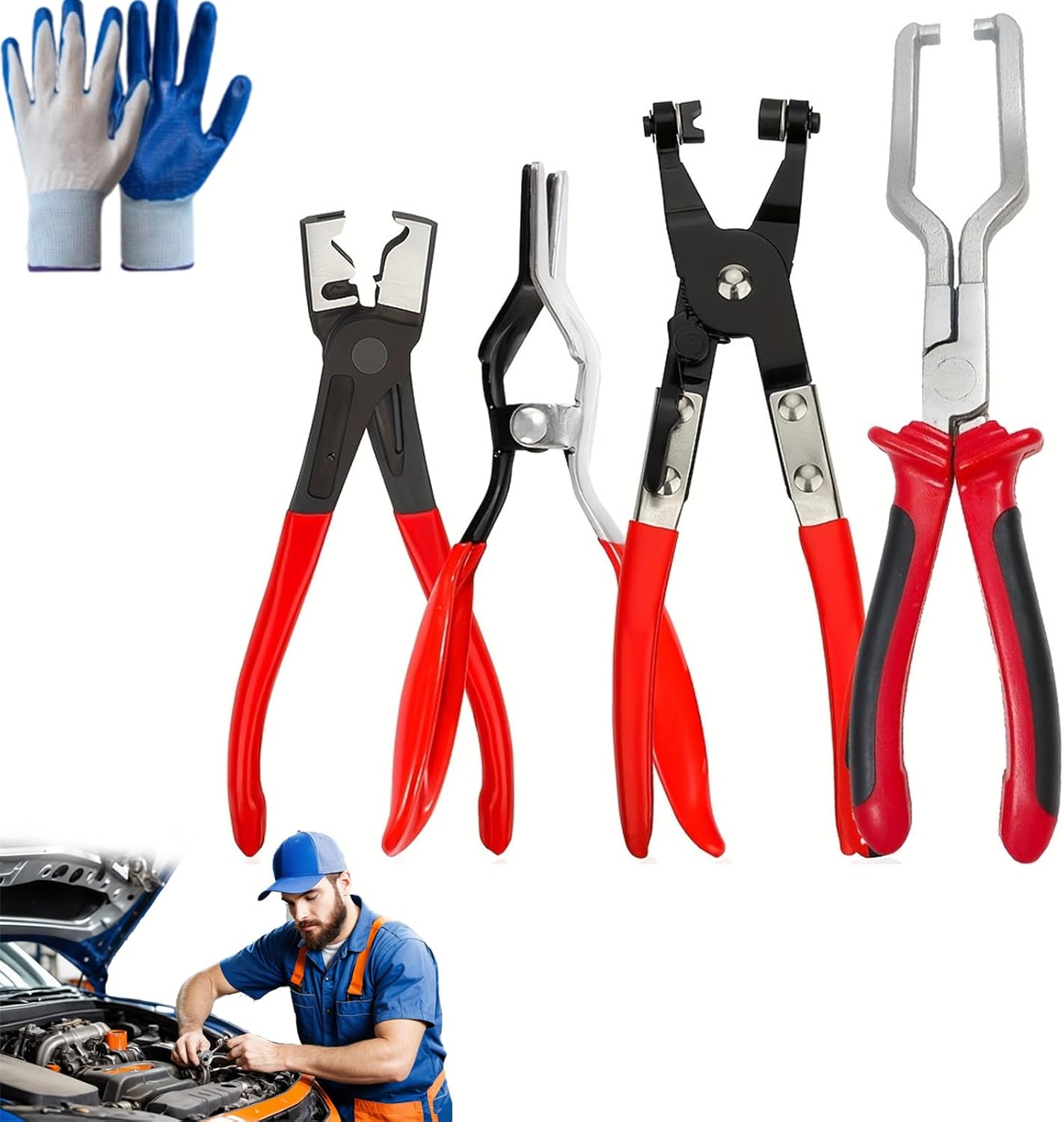 Professional Hose Clamp Kit, Hose Clamp Pliers, Fuel Line Disconnect & Dismounting Tool Set, Electrical Connector Disconnect Tool, Fuel Line Pliers Set for Auto Maintenance (1set)