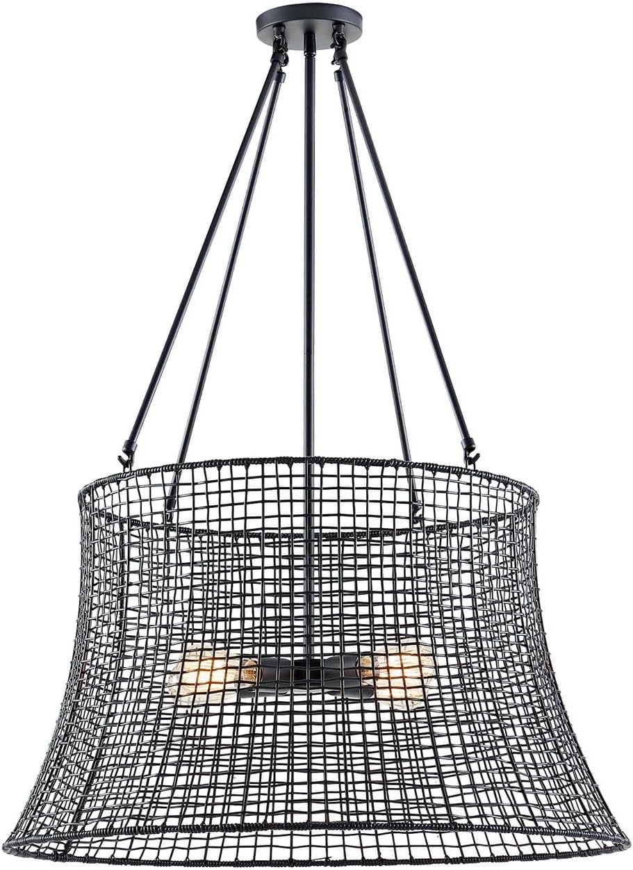 Savoy House 7-6192-4-89 Longleaf Bohemian Modern Vintage Rattan Resin Outdoor Chandelier, 4-Light 240 Total Watts, 40" H x 28" W, Matte Black
