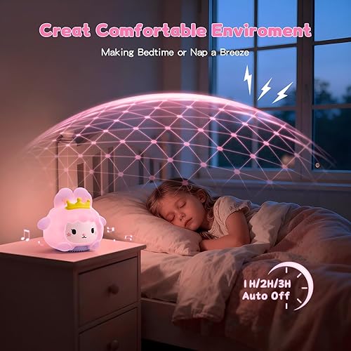 Miniatura 5 de Máquina de sonido para bebé, 20 sonidos relajantes blanco para dormir, luz nocturna recargable con altavoz, 3 niveles de brillo remoto y control de