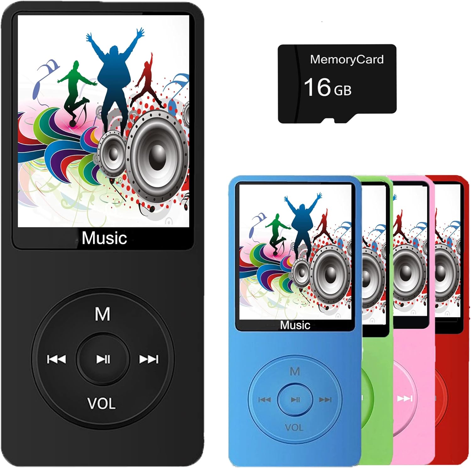 MP3 Player, Music Player with 16GB Micro SD Card, Build-in Speaker/Photo/Video Play/FM Radio/Voice Recorder/E-Book Reader, Supports up to 128GB
