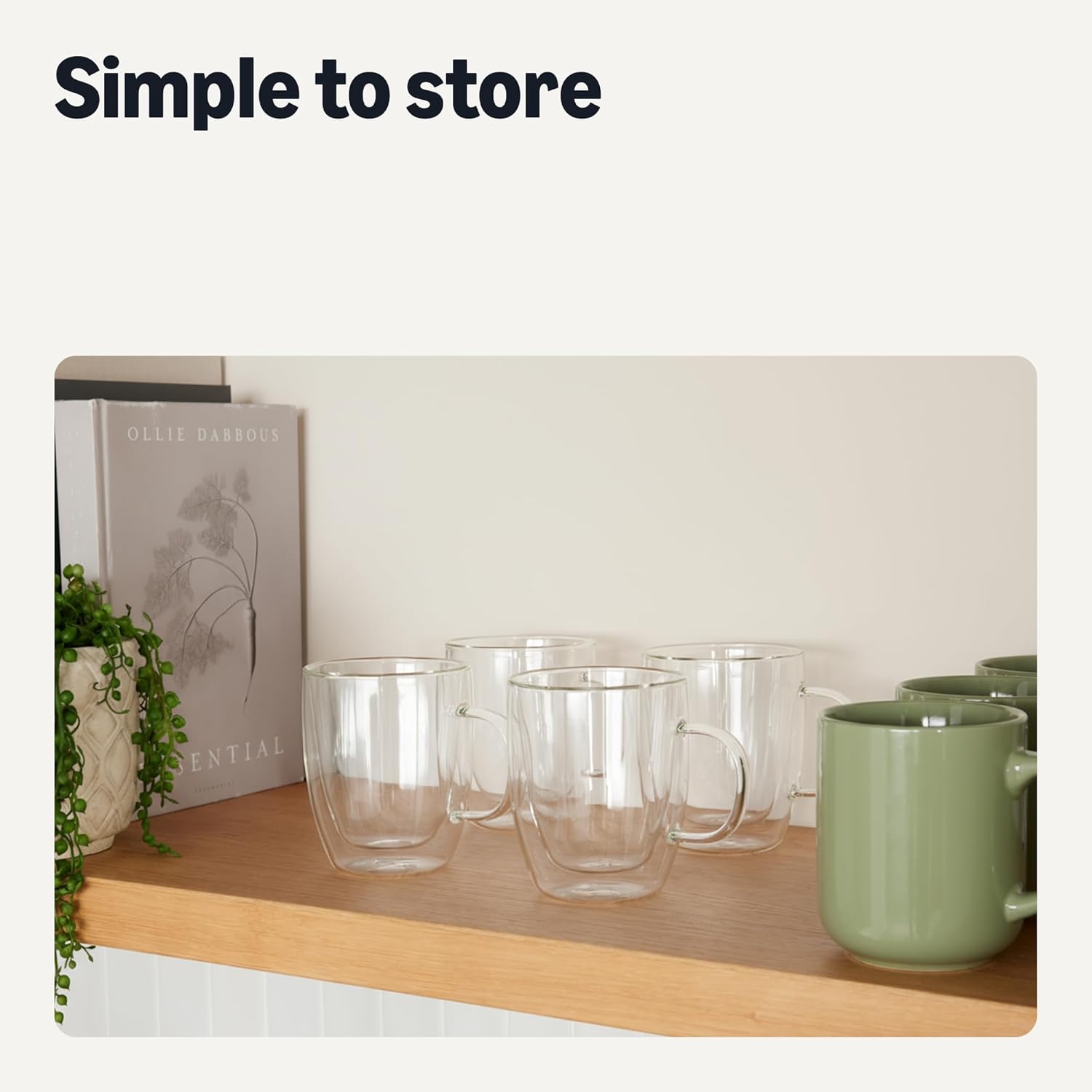 Amazon Basics Double Walled Glass Coffee Mugs, 4-Piece Set, 12 oz., Dishwasher-Safe