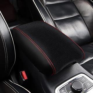 Car Center Console Armrest Cover for Jeep Grand Cherokee 2011-2020 2021 Accessories Arm Rest Box Pad Console Lid Protection Saver for Grand Cherokee Console Cover (Black red line)