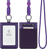 Vista 8 de VULKIT Soporte para tarjetas de identificación con cordón para mujeres y hombres, soporte vertical de cuero con ranura transparente para tarjetas