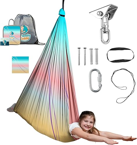 Miniatura 10 de Indoor Sensory Swing for Kids or Outdoor – Holds 300lbs, Double-Layer, & 360° Swivel, Calming Compression Therapy Swing Hammock for Kids & Adults