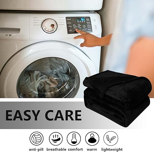 Miniatura 6 de JIAHANNHA - Manta de franela de forro polar tamaño Twin (60x80 pulgadas), manta color negro para sofá o cama, de 280 GSM, manta súper suave,