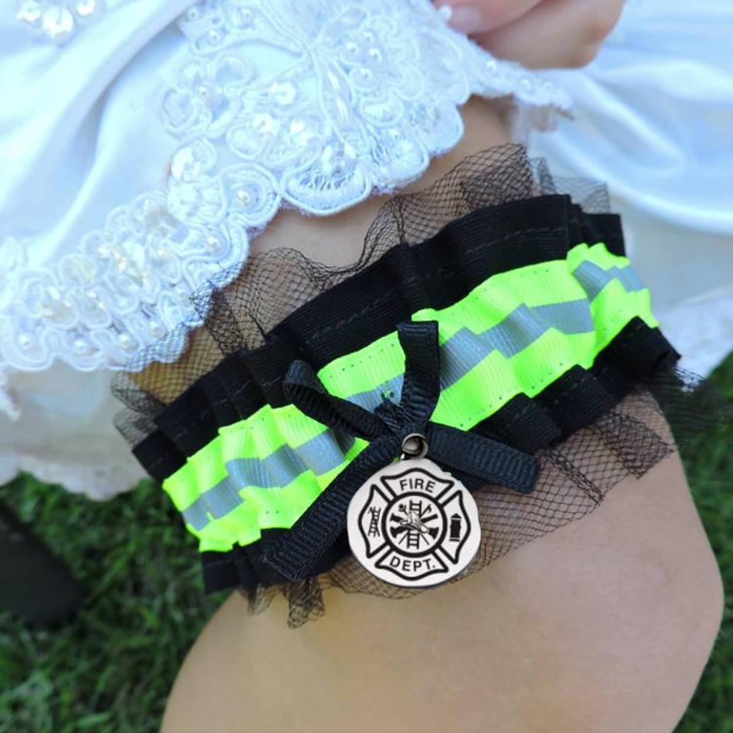 Firefighter Wedding Garter with Lace Set, 1 Garter with Lace toss garter no lace