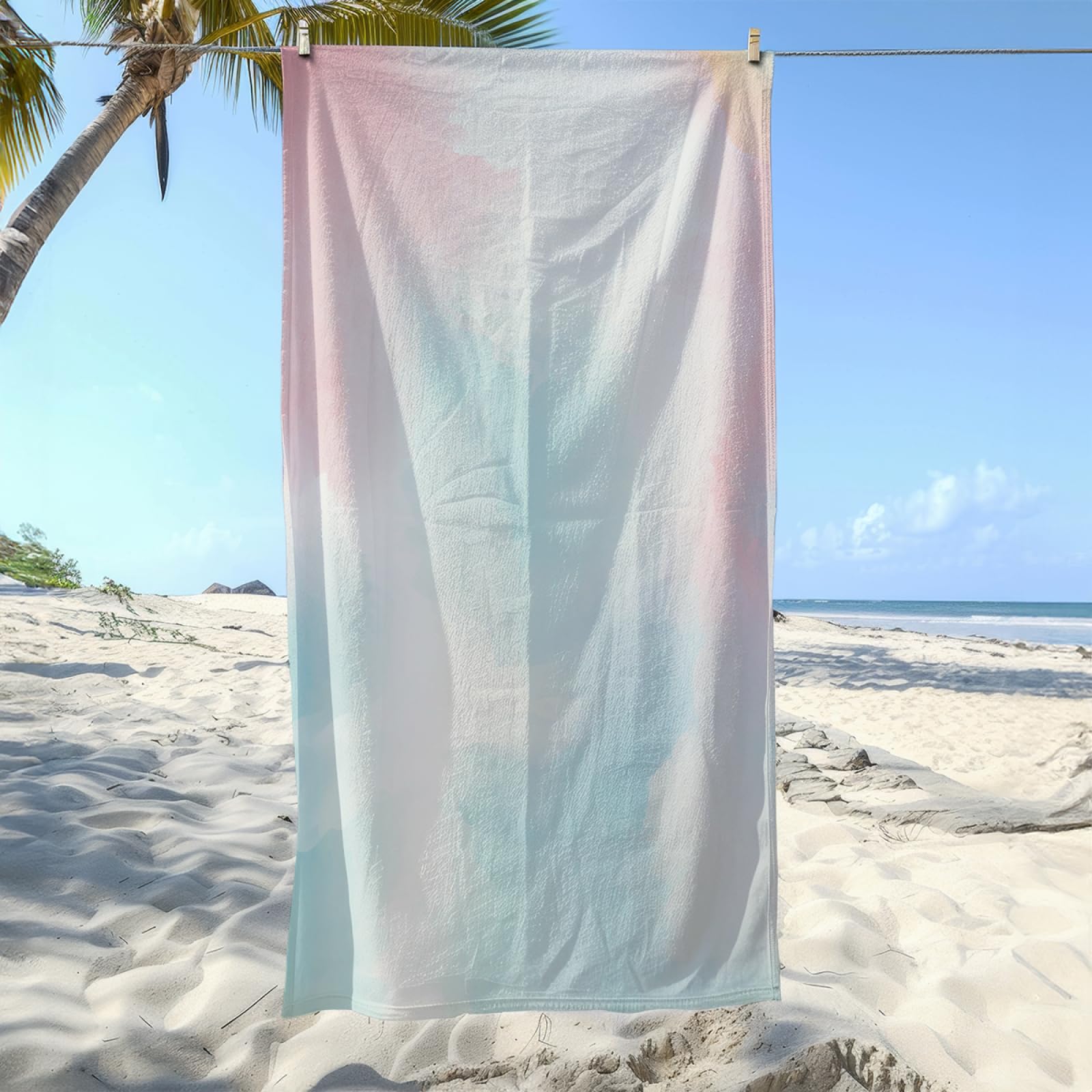 Serviette de Plage Bleu Clair Rose Drap de Plage Anti Sable Portable Serviette de Bain XXL Piscine Toilette Sport Microfibre Ultraléger Towel Absorbant Séchage Rapide 200x220cm