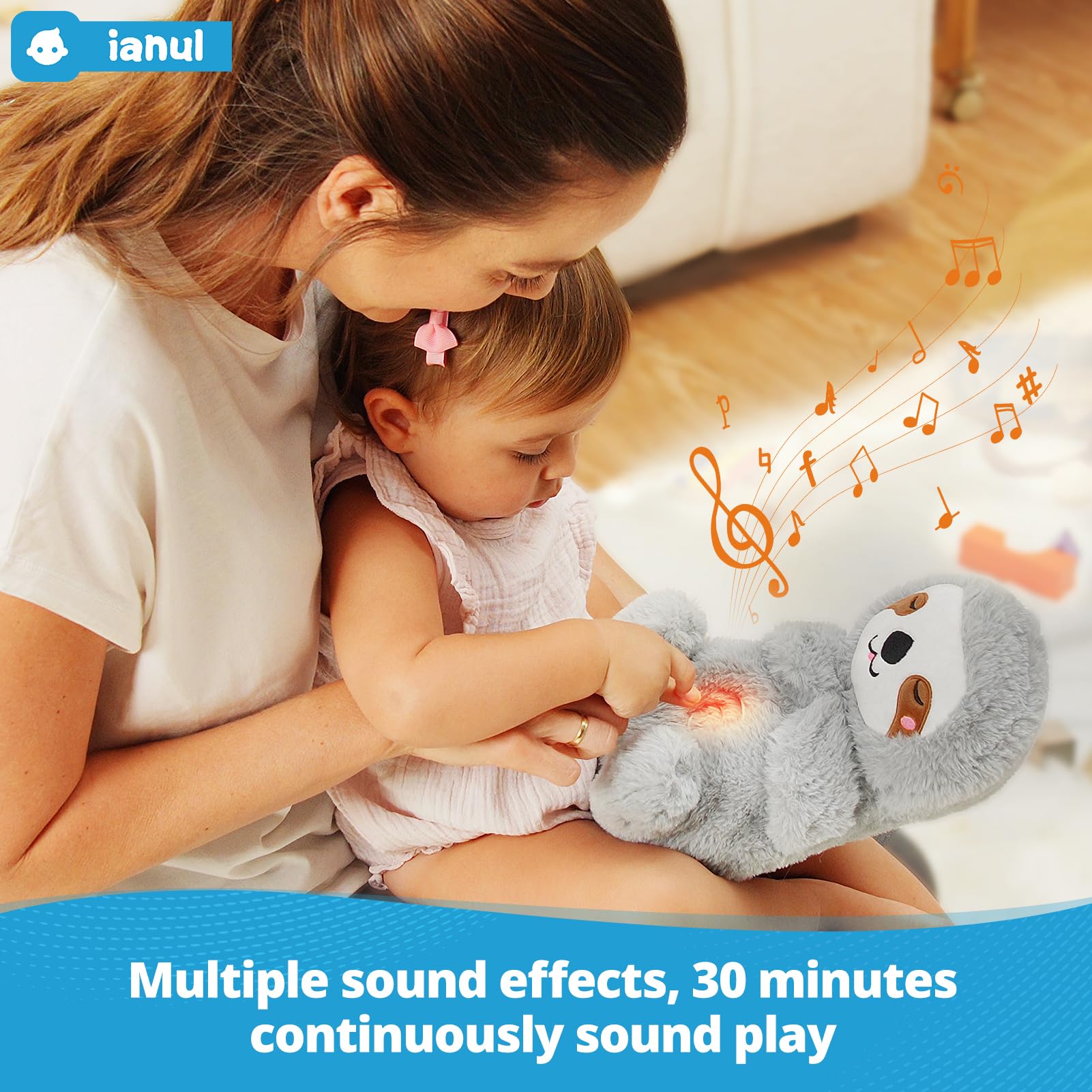 Peluche Musical Con Respiración Relajante – Asno Realista De 30x10 Cm Con Luz Y Sonido, Ideal Para Dormir Y Aliviar La Ansiedad En Niños