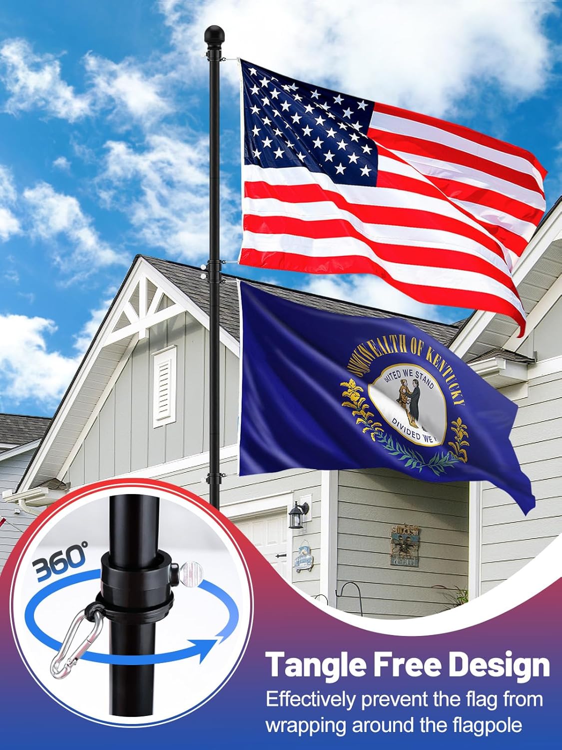 Acostop 10 FT In Ground Flag Poles for Outside House - Fit for 2 Flags Extra Thick Flag Pole Kit with 5 Prongs Base, Windproof Ground FlagPoles for Residential Small Medium Lawn Temporary Event thumbnail