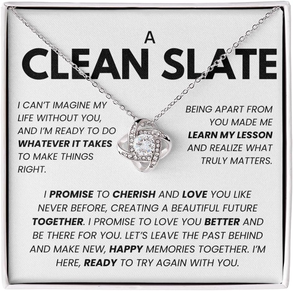 A Clean Slate Love Knot Necklace for Women, Romantic Apology Gift with Heartfelt Message Card