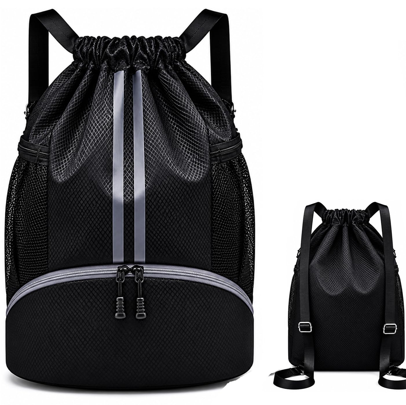 Sports Drawstring Gym Backpack for Men & Women | Waterproof Basketball & Training Bag with Shoe Compartment | Large Capacity Sports, Travel, Fitness, Yoga & Outdoor Backpack Black-image-41