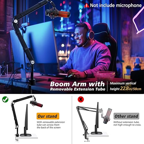 Miniatura 7 de SUNMON - Brazo de brazo de brazo de micrófono con tubo de extensión brazo de brazo de micrófono compatible con HyperX QuadCast brazo de micrófono de