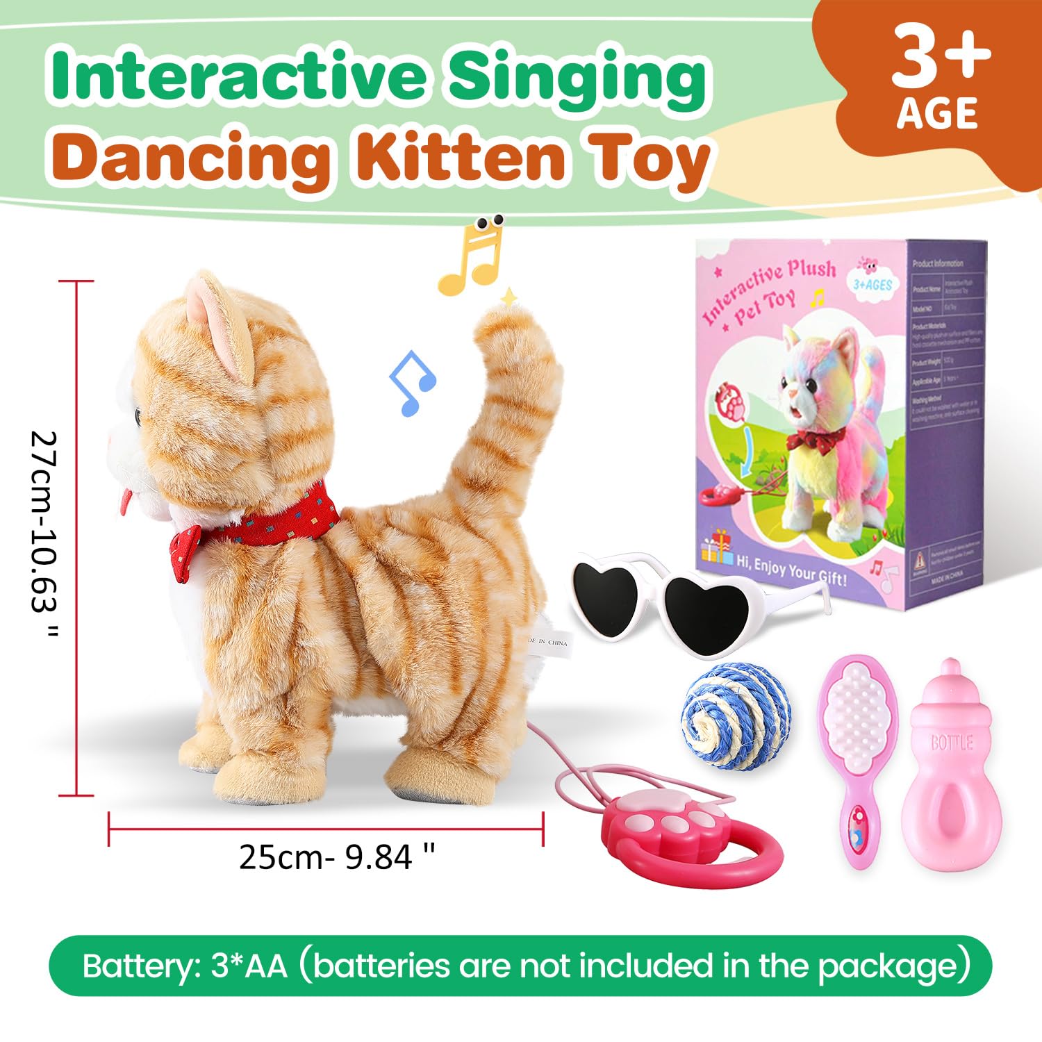 Juego de correa amarilla para gatos que camina interactivo, gato que habla, canta, baila, gatito, imita, repite lo que dices, gatito táctil y control de voz, asintiendo con la cola, gatito eléctrico