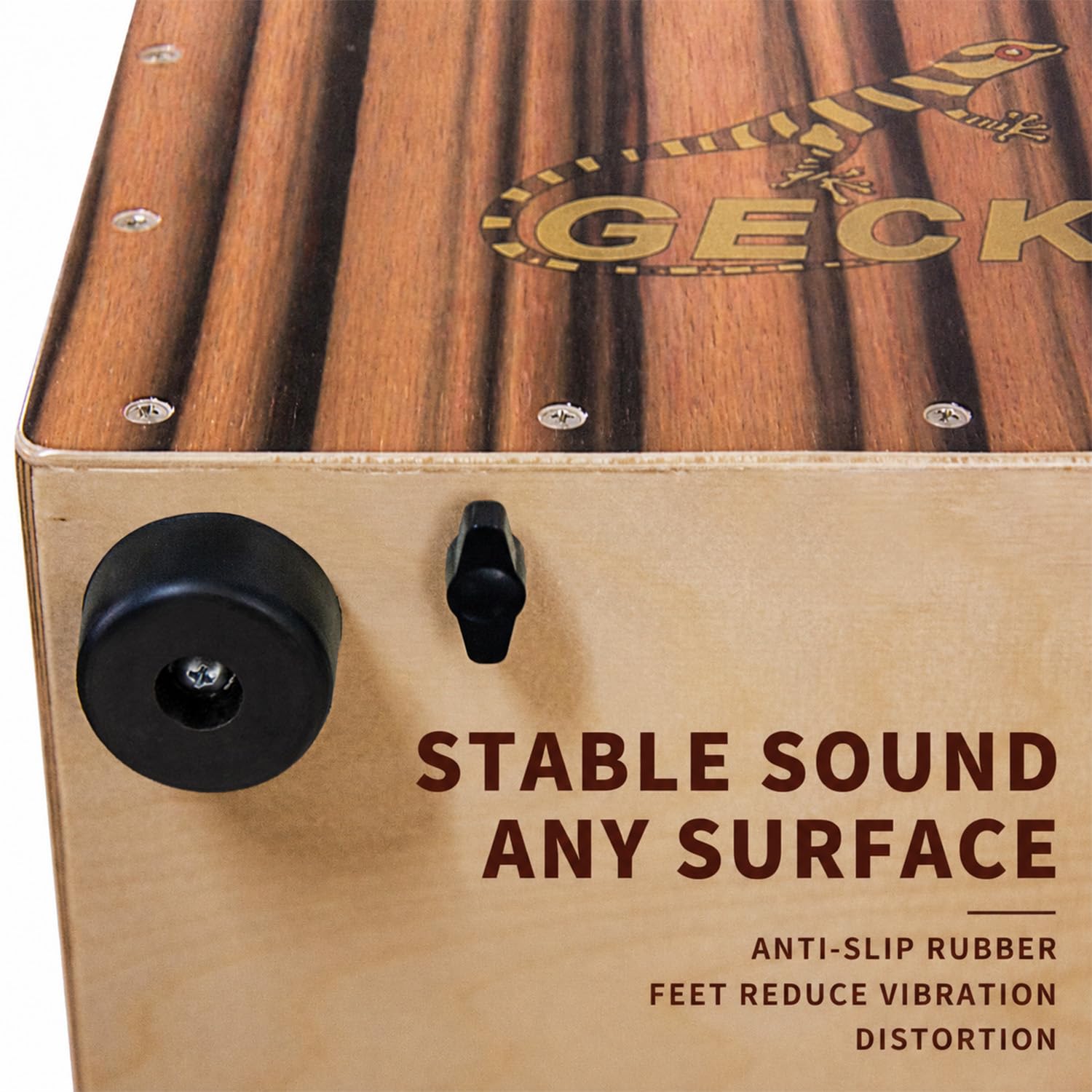GECKO – Boîte de batterie cajon avec cordes internes réglables sans outil – Instrument de musique à percussion en bois de 48 cm, caisse de grosse caisse acoustique