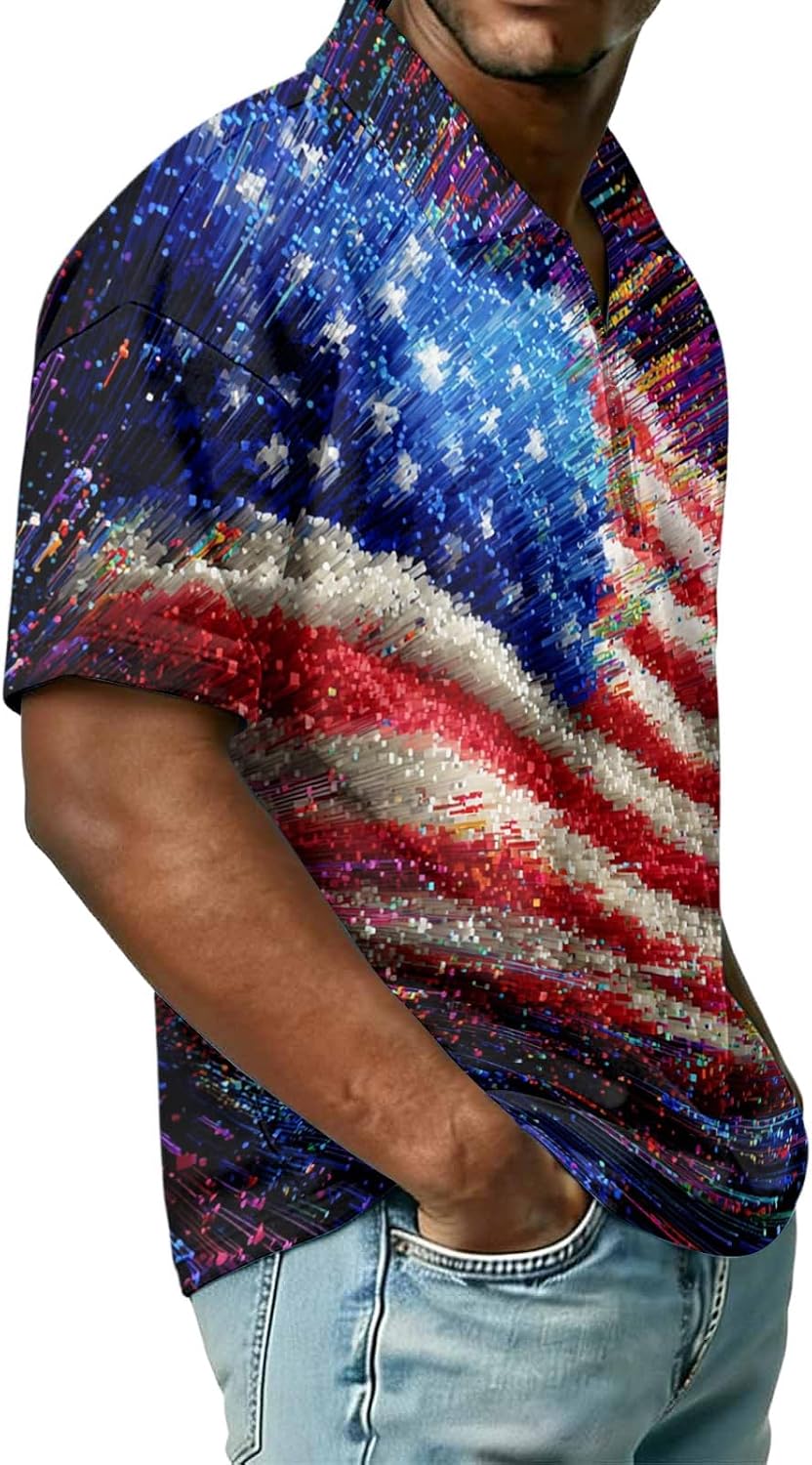 Ymosrh Men's Polo Shirt Short Sleeve American Flag Graphic Print Patriotic Golf Tennis Shirts, S-3XL