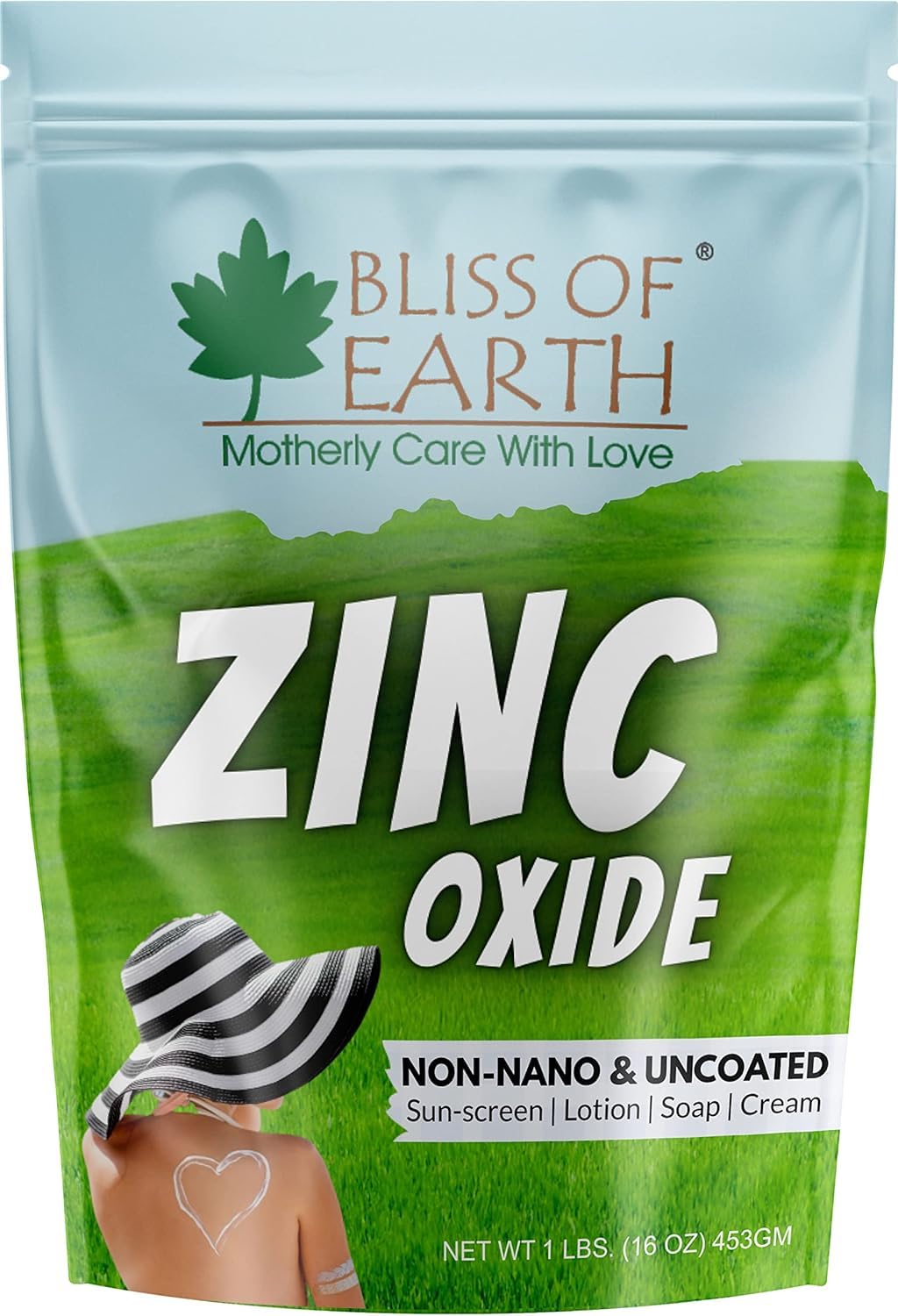 Bliss of Earth 16oz Zinc Oxide Powder Non-Nano & Uncoated for Skin, Cosmetic & DIY Product 453Gm