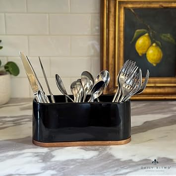 DAILY RITMO Black Countertop Silverware Holder