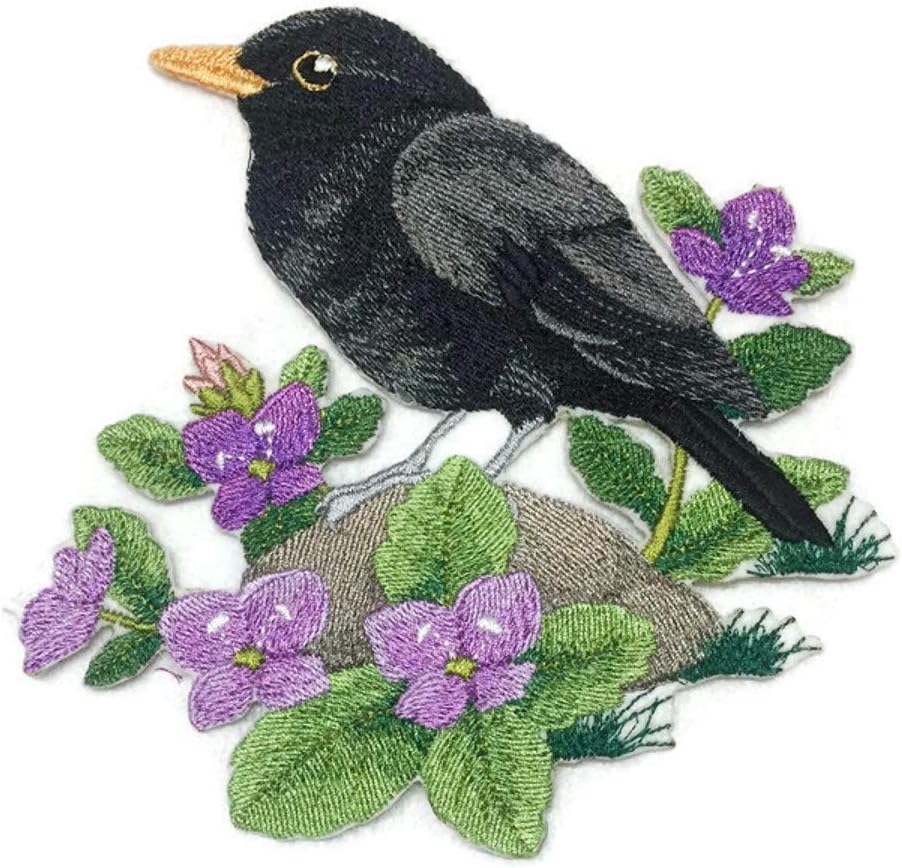 Nature Weaved in Threads, Amazing Birds Kingdom[British Blackbird and Brooklime] [Custom and Unique] Embroidered Iron on/Sew Patch [5.85" x 5.88"] [Made in USA] …