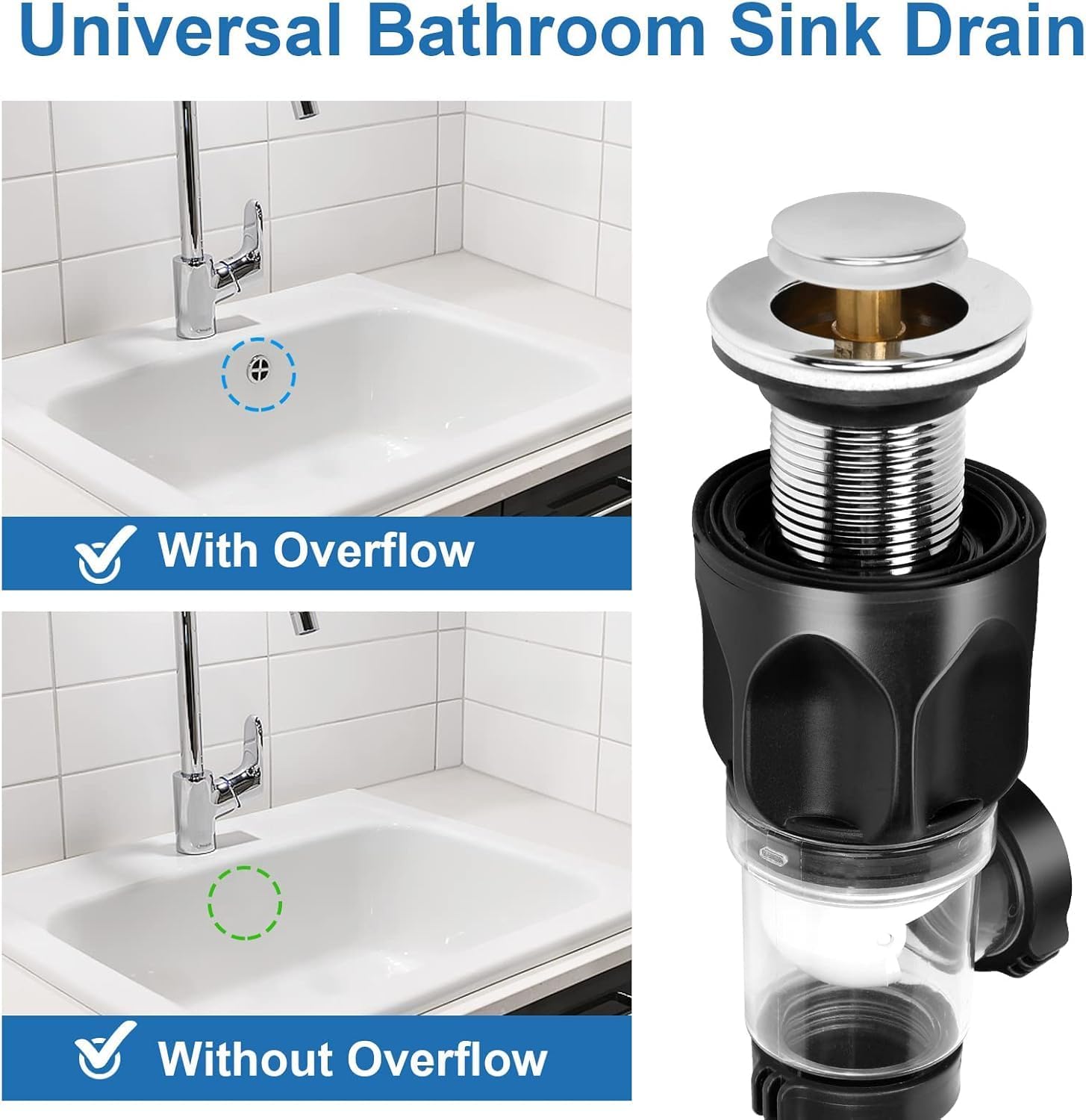 Sifón Lavabo Extensible de 300-1000 Mm con Flexible Kits Desague Fregadero Sifon Cocina Fregadero Kits Desague Lavabo Drenaje Flexible y Filtro Desplegable para Baño Cocina Sifón Fregadero (Negro)