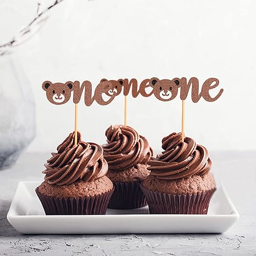 Miniatura 7 de Ercadio Paquete de 24 adornos para cupcakes con purpurina de oso de bebé para primer cumpleaños, baby shower, fiesta de primer cumpleaños,