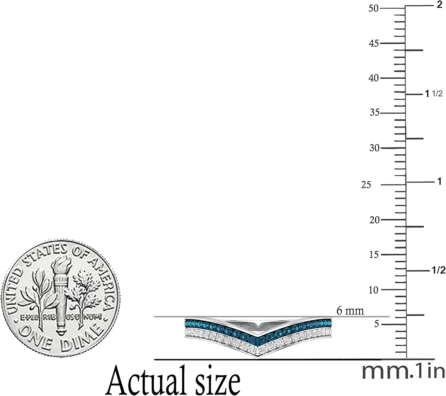 Dazzlingrock Collection 0.25 Ctw Round Blue & White Natural Diamond Women Double Row Chevron Wedding Band Enhancer Guard Ring in Real Solid Gold