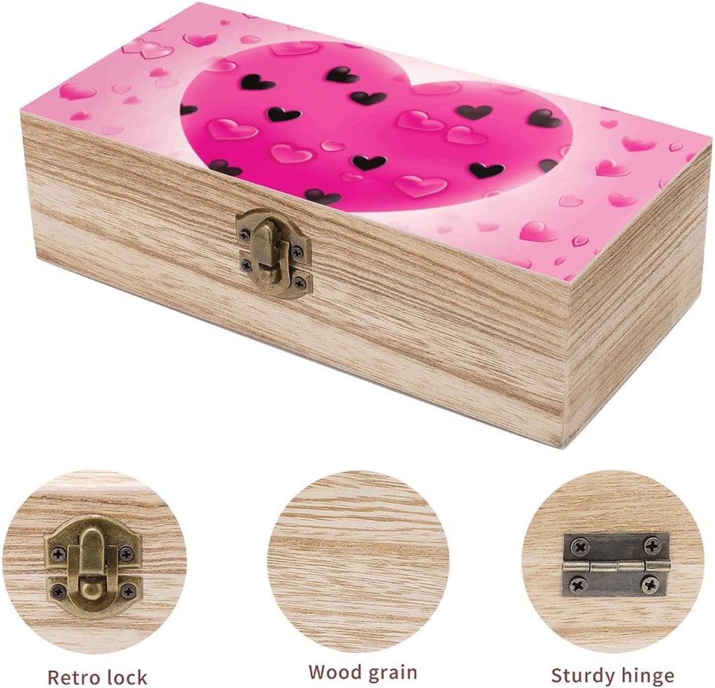 Vintage Wooden Storage Box with Front Clasp Keepsake Box with Lid image 3