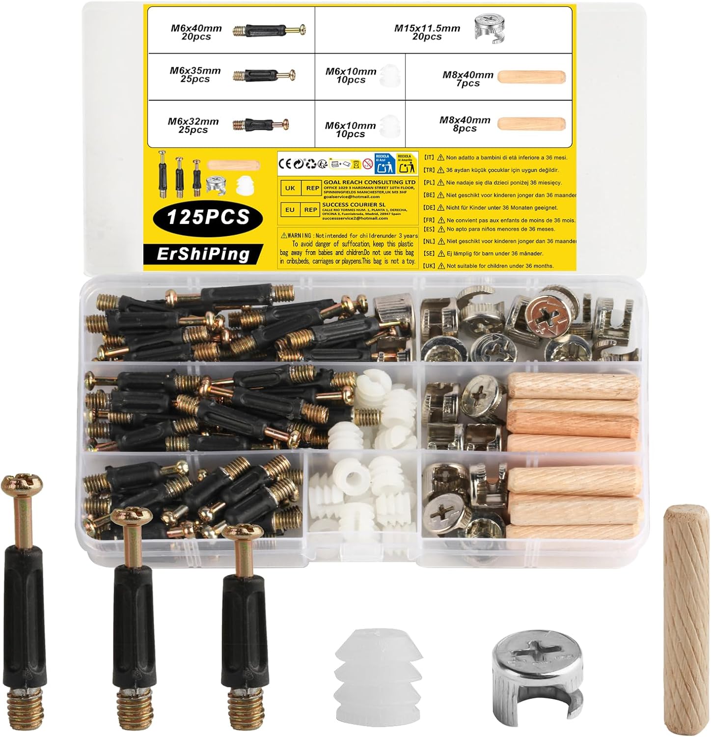 125 pezzi Connettore eccentrico mobili 3 in 1