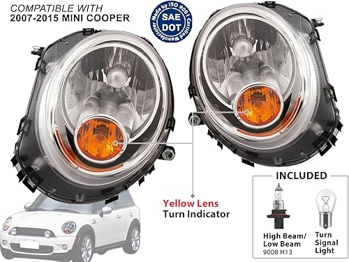 Miniatura 3 de Auto Parts Avenue APA - Luz de cabeza de repuesto para Mini Cooper 2007 2008 2009 2010 2011 2012 2013 2014 2015 Mini Cooper amarillo diseño Pasajero