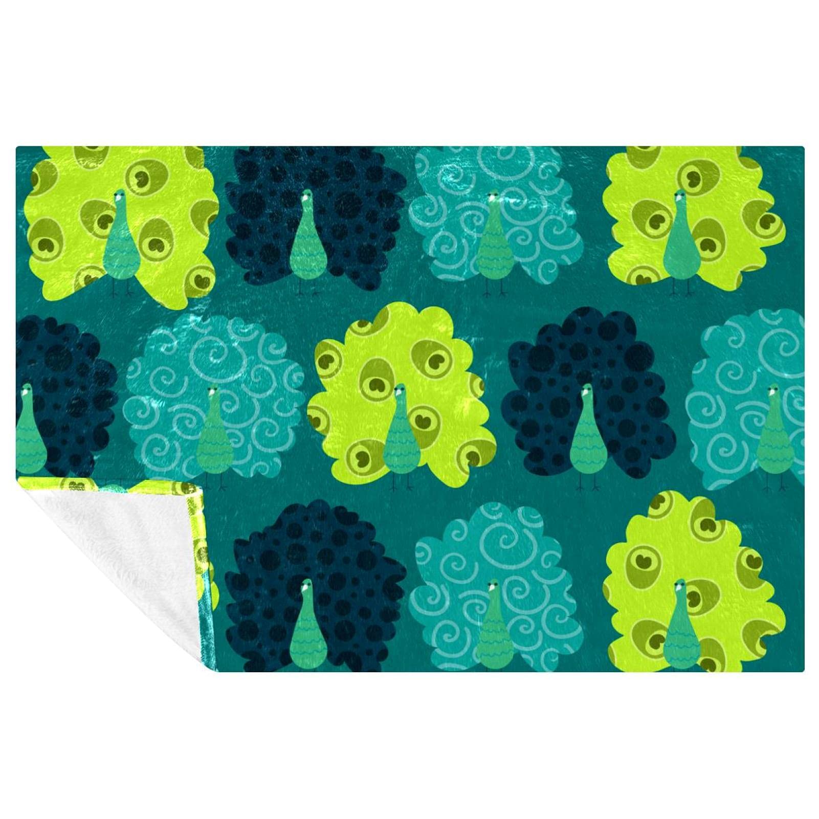 Couverture douce motif paon 150x100 cm chaude pour lit et canapé