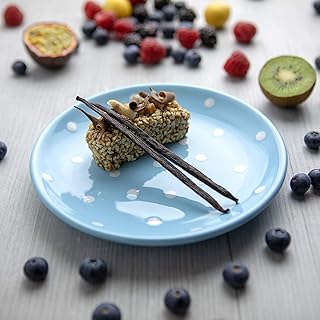 Handmade Light Sky Blue and White Pottery Polka Dot Glazed 7.9inch/20cm Side Plate, Dessert Plate, Unique Ceramic Dinnerware, Housewarming Gift by City to Cottage