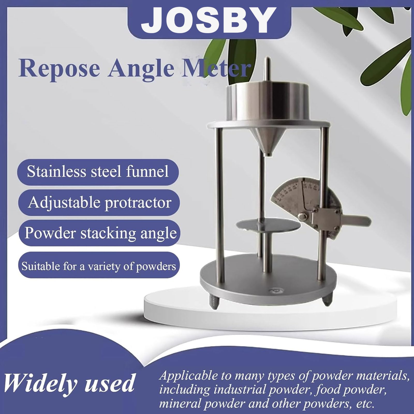 Instrumento de medición de ángulo de reposo, probador de ángulo de acero inoxidable para medición de partículas de polvo en laboratorio, diseño duradero de reposo de polvo