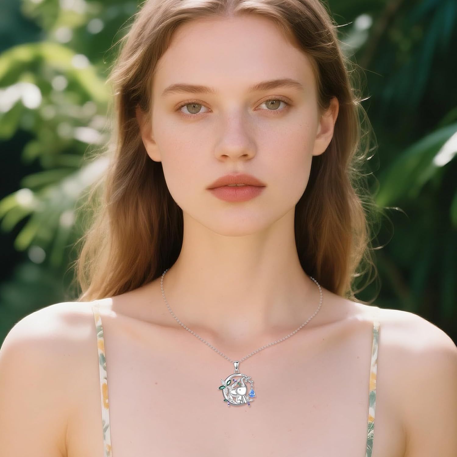 Moissanite Moon Elephant Necklace for Women, 925 Sterling Silver Colorful CZ Flower Elephant Pendant Necklace, Jewelry Gift for Wife Girlfriend Anniversary Birthday, 18+2 Inch - Image 2