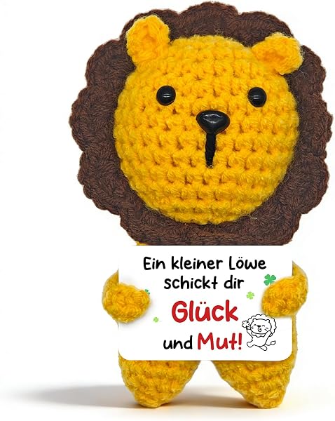 Hpbaggy Pocket Hug Positiver Lion, Handgehäkelter Positive Löwe mit Kleine Umarmung Glücksbringer Löwe, Motivationsgeschenke, Gute Besserung Geschenk, Einschulung Geschenk - 1